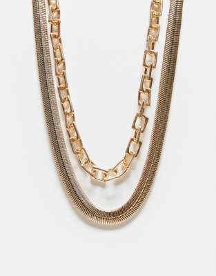 ASOS DESIGN - 2er-Pack breite Halsketten in gebürsteter Gold-Optik-Goldfarben