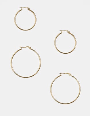 ASOS DESIGN - 2er-Pack Creolen aus wasserfestem Edelstahl in Gold-Optik-Goldfarben