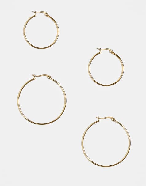 ASOS DESIGN – 2er-Pack Creolen aus wasserfestem Edelstahl in Gold-Optik - view 1