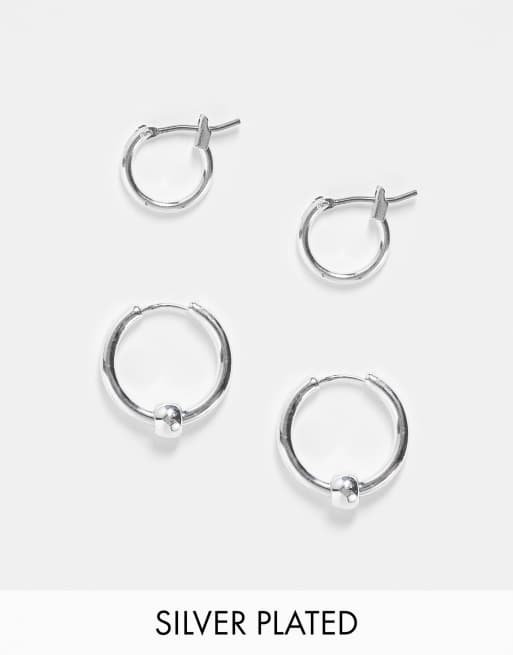 ASOS DESIGN – 2er-Pack Creolen mit Ring, versilbert