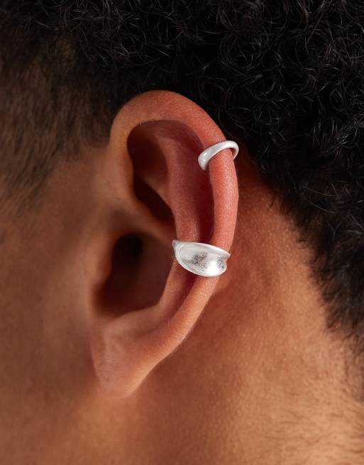ASOS DESIGN – 2er-Pack Earcuffs in geschmolzener Silberoptik, 3 von 3