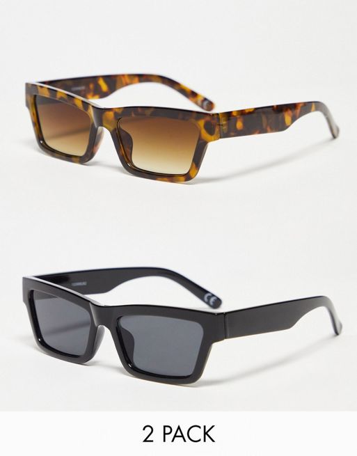  ASOS DESIGN – 2er-Pack eckige Sonnenbrillen in Schildpatt-Optik und Schwarz