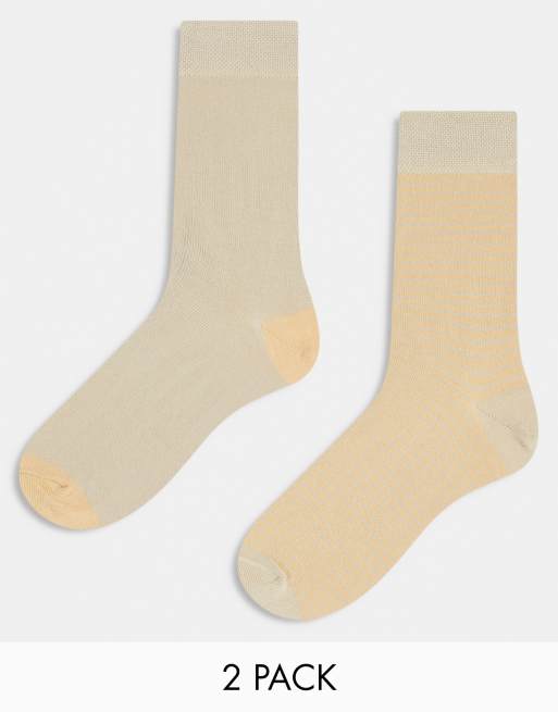 ASOS DESIGN – 2er-Pack einfarbige und gestreifte Socken in Beige