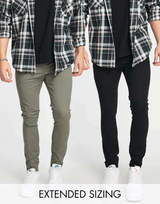 ASOS DESIGN – 2er-Pack extrem enge Chinohosen in Khaki und Schwarz, save – MULTI