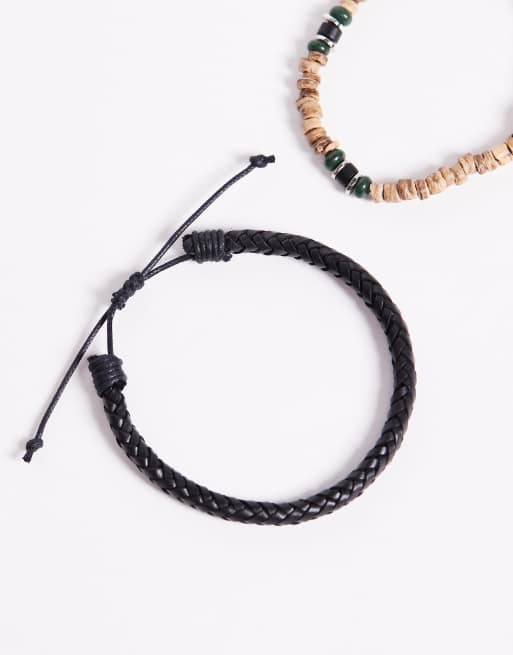 ASOS DESIGN – 2er-Pack Festival-Armbänder mit mehrfarbigem Leder-, Holzperlendesign, 2 von 3