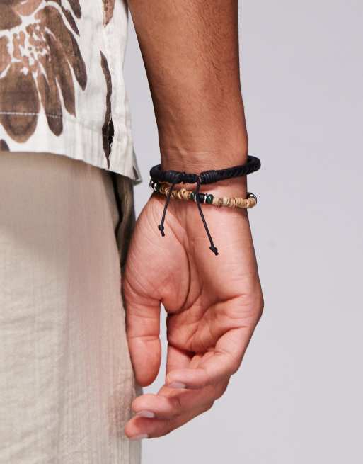 ASOS DESIGN – 2er-Pack Festival-Armbänder mit mehrfarbigem Leder-, Holzperlendesign, 3 von 3
