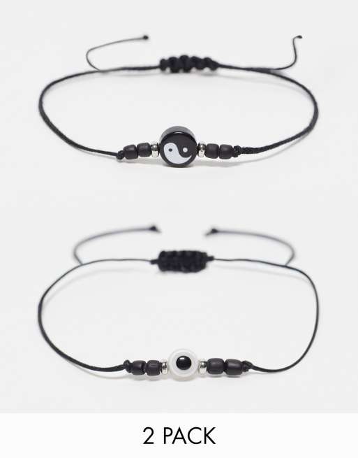 ASOS DESIGN – 2er-Pack Fußkettchen in Schwarz mit Yin-Yang-Perlen
