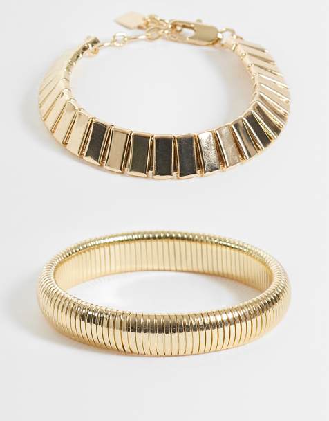 ASOS DESIGN 2er-Pack gemischte Armreifen im Vintage-Design in Goldoptik - view 1