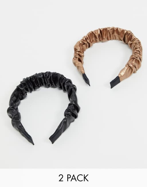 ASOS DESIGN – 2er-Pack geraffte Haarreifen in Lederoptik