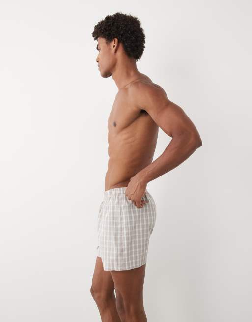ASOS DESIGN – 2er-Pack gewebte Boxershorts in kariertem Beige, 3 von 5