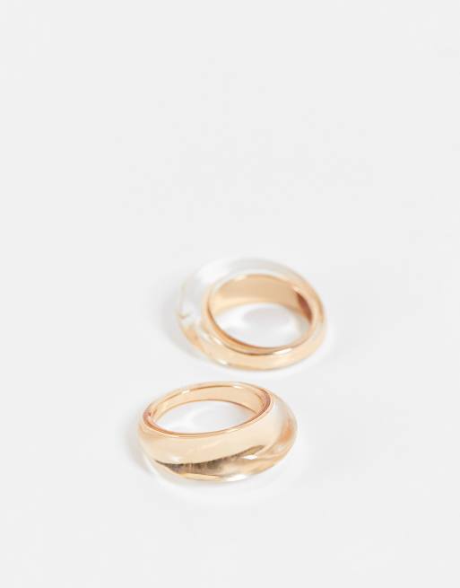 ASOS DESIGN – 2er-Pack gewölbte Kunststoffringe in Goldfarbton