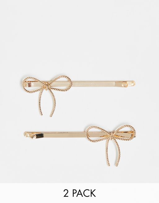 ASOS DESIGN – 2er-Pack goldfarbene Haarspangen mit Schleifendesign