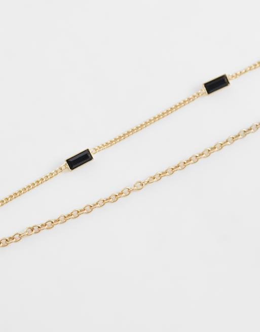 ASOS DESIGN – 2er-Pack goldfarbene Halsketten mit schwarzem Schmuckstein-Detail, 4 von 4