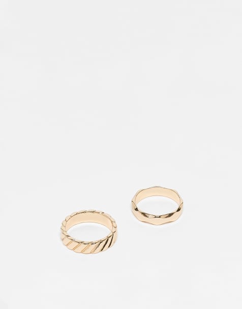 ASOS DESIGN – 2er-Pack goldfarbene Ringe in geschmolzenem und geripptem Design - view 1