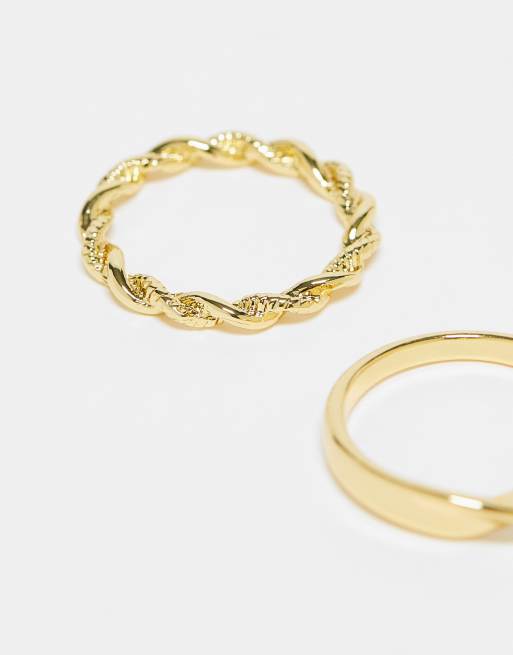 ASOS DESIGN – 2er-Pack goldfarbene Ringe mit 14-Karat-Vergoldung und verdrehtem Design, 4 von 4
