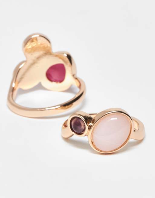 ASOS DESIGN – 2er-Pack goldfarbene Ringe mit Kristallen und künstlichen Halbedelsteinen im Cluster-Design, 2 von 3
