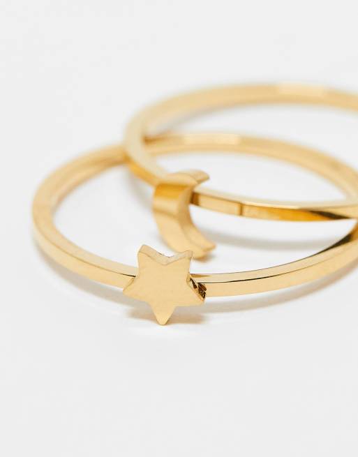 ASOS DESIGN – 2er-Pack goldfarbener Ringe aus wasserfestem Edelstahl mit Stern- und Mond-Design und Geschenkbeutel, 3 von 3
