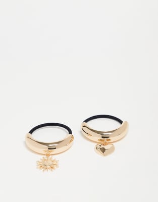 ASOS DESIGN - 2er-Pack Haarbänder in Goldoptik mit Anhängern-Goldfarben