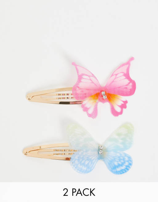 ASOS DESIGN – 2er-Pack Haarspangen mit Schmetterlingsdetails