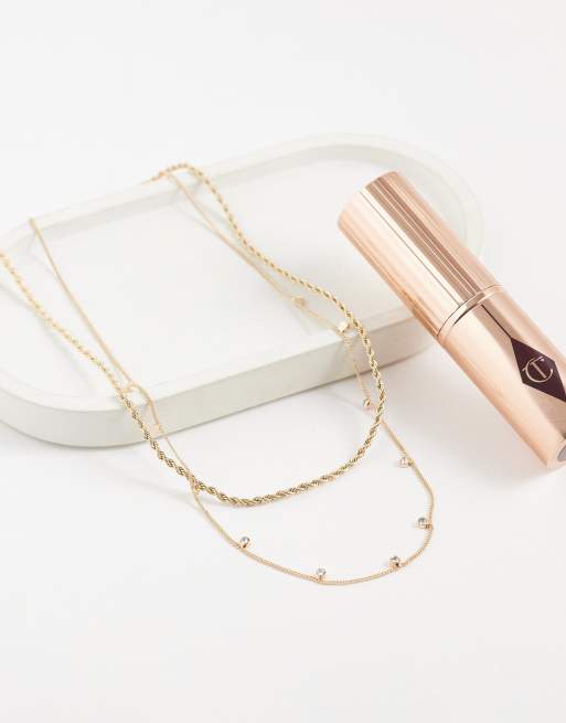 ASOS DESIGN 2er-Pack Halskette mit gedrehter Kette und Strassdetail in Goldoptik, 2 von 4