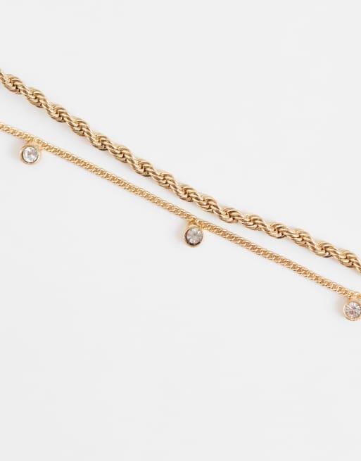ASOS DESIGN 2er-Pack Halskette mit gedrehter Kette und Strassdetail in Goldoptik, 4 von 4