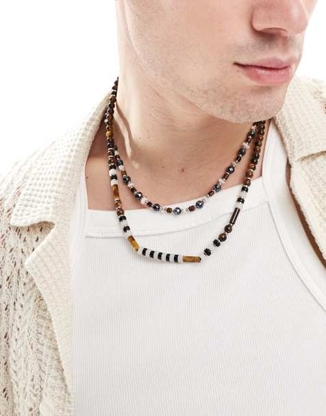 ASOS DESIGN – 2er-Pack Halsketten in Braun aus Halbedelsteinperlen - view 1
