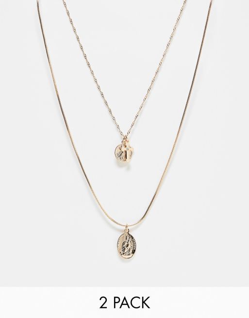 ASOS DESIGN – 2er-Pack Halsketten in Goldoptik mit Kreuz- und St.-Christopherus-Anhänger 