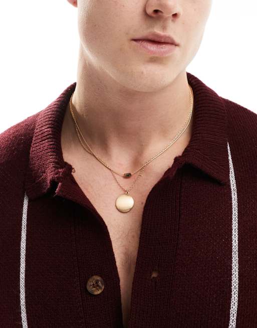 ASOS DESIGN – 2er-Pack Halsketten mit Medaillon in angerauter Goldoptik