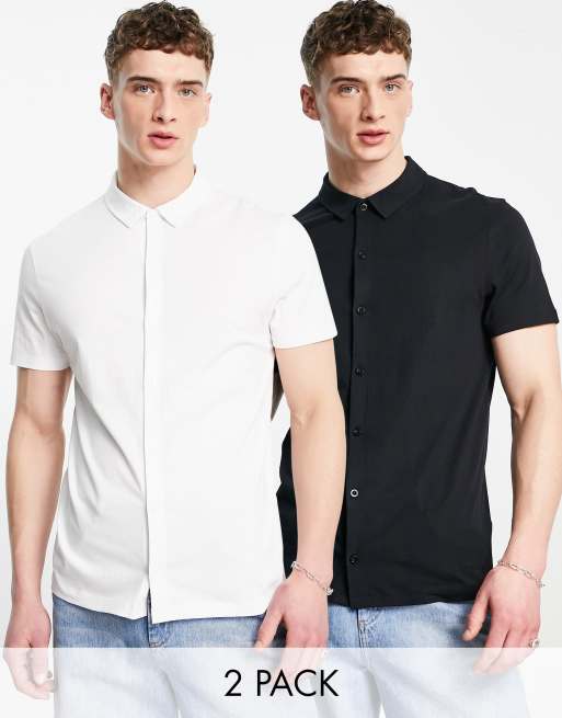 ASOS DESIGN – 2er-Pack Jersey-Hemden in Weiß und Schwarz