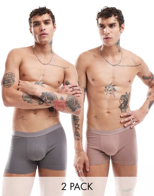 ASOS DESIGN – 2er-Pack Jersey-Unterhosen in Braun und Anthrazit