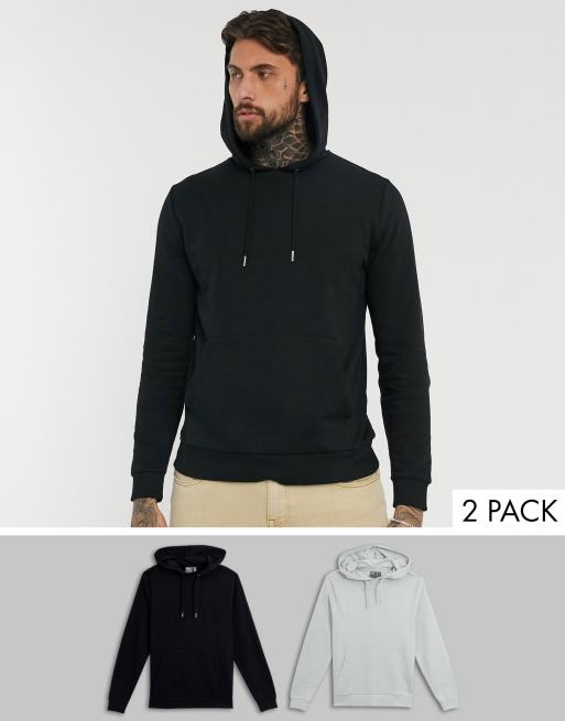 ASOS DESIGN – 2er-Pack Kapuzenpullover in Schwarz/Hellgrau