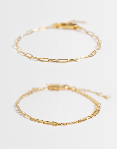 ASOS DESIGN – 2er-Pack Ketten-Armbänder mit 14-Karat-Vergoldung - view 1