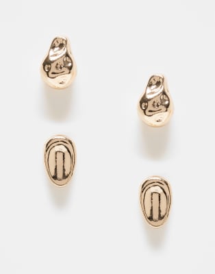 ASOS DESIGN - 2er-Pack kleine goldfarbene Ohrstecker im Schmelz-Design