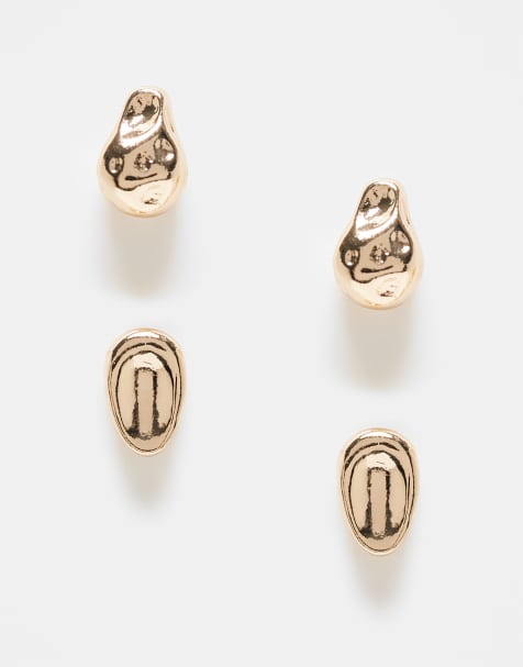 ASOS DESIGN – 2er-Pack kleine goldfarbene Ohrstecker im Schmelz-Design - view 1