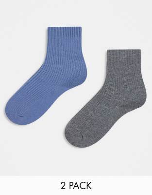 ASOS DESIGN - 2er-Pack Knöchelsocken aus feinem Rippstrick-Bunt