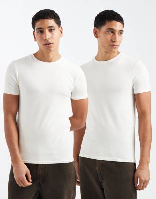 Er-Pack körperbetonte Basic-T-Shirts in Cremeweiß Weiß XS