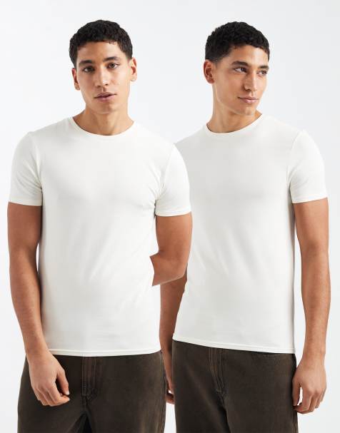ASOS DESIGN – 2er-Pack körperbetonte Basic-T-Shirts in Cremeweiß - view 1