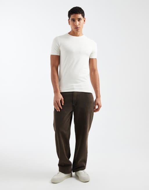 ASOS DESIGN – 2er-Pack körperbetonte Basic-T-Shirts in Cremeweiß, 2 von 5