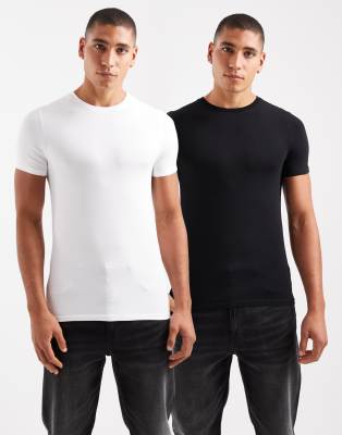 Er-Pack körperbetonte Basic-T-Shirts in Schwarz und Weiß-Bunt Bunt XL