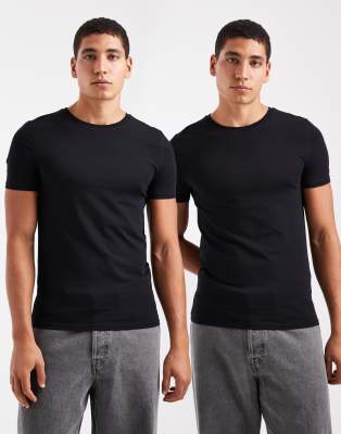 Er-Pack körperbetonte Basic-T-Shirts in Schwarz Schwarz 2XL