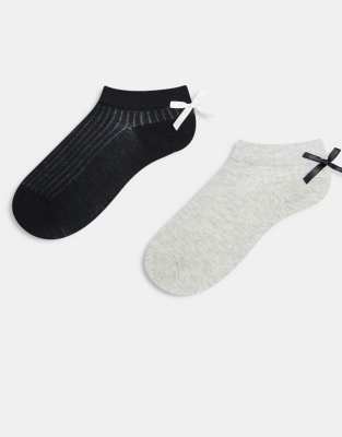 ASOS DESIGN - 2er-Pack kurze, knöchellange Socken in mehreren Farben mit Schleife hinten-Bunt