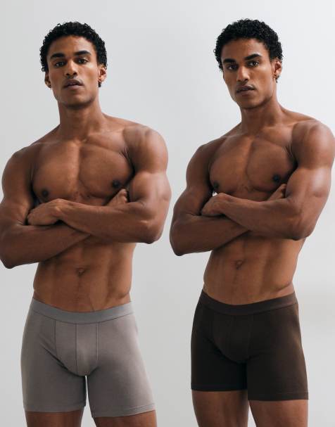 ASOS DESIGN 2er-Pack lange Trunks in Grau und Braun - view 1