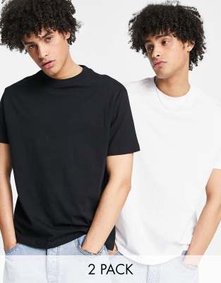 ASOS DESIGN – 2er-Pack legere T-Shirts in Schwarz und Weiß mit Rundhalsausschnitt