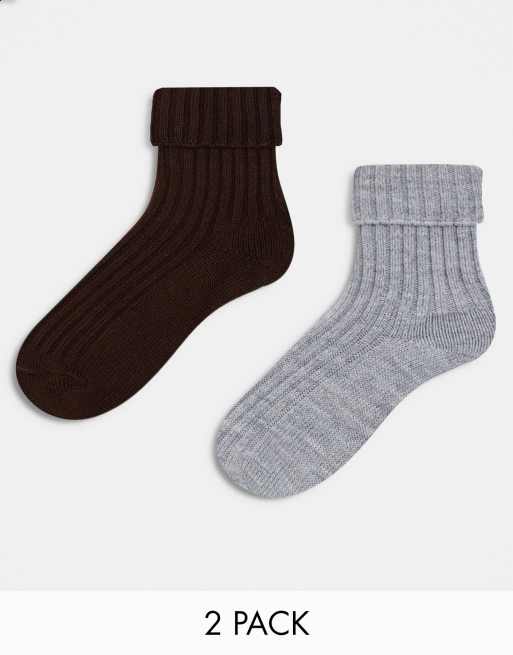 ASOS DESIGN – 2er-Pack Lounge- und Stiefelsocken aus Wollmix in Braun und Anthrazit