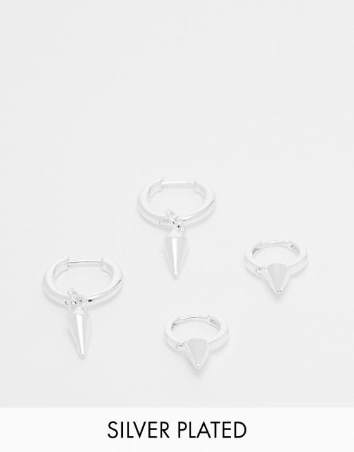 ASOS DESIGN – 2er-Pack mit echtem Silber versilberte Creolen mit diamantförmigen Anhängern