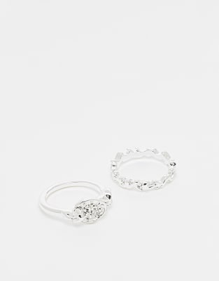 ASOS DESIGN - 2er-Pack mit echtem Silber versilberte Ringe in geschmolzenem Design