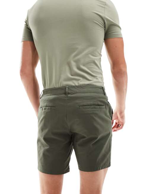 ASOS DESIGN – 2er-Pack mittellange Chino-Shorts mit schmalem Schnitt in dunklem Khaki und Schwarz, 2 von 5