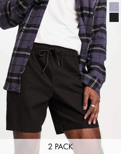 ASOS DESIGN – 2er-Pack mittellange Chino-Shorts mit schmalem Schnitt in Grau und Schwarz 