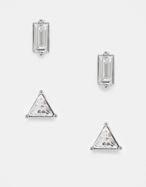 ASOS DESIGN – 2er-Pack Ohrstecker in Silberoptik mit Baguette-Schliff