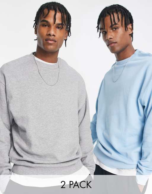 ASOS DESIGN – 2er-Pack Oversize-Sweatshirts in Blau/Kalkgrau